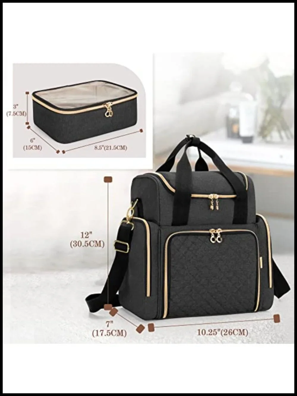 Large Travel Makeup Bag with Removable Cases, Padded Nylon Cosmetic Organizer,